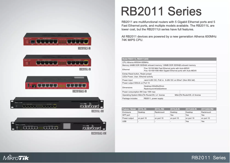 Page 1 de la notice Brochure Mikrotik RB2011iL-IN