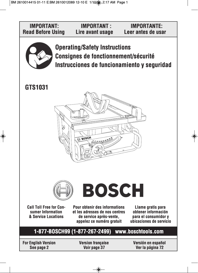 Page 1 of the manual User Manual Bosch GTS1031