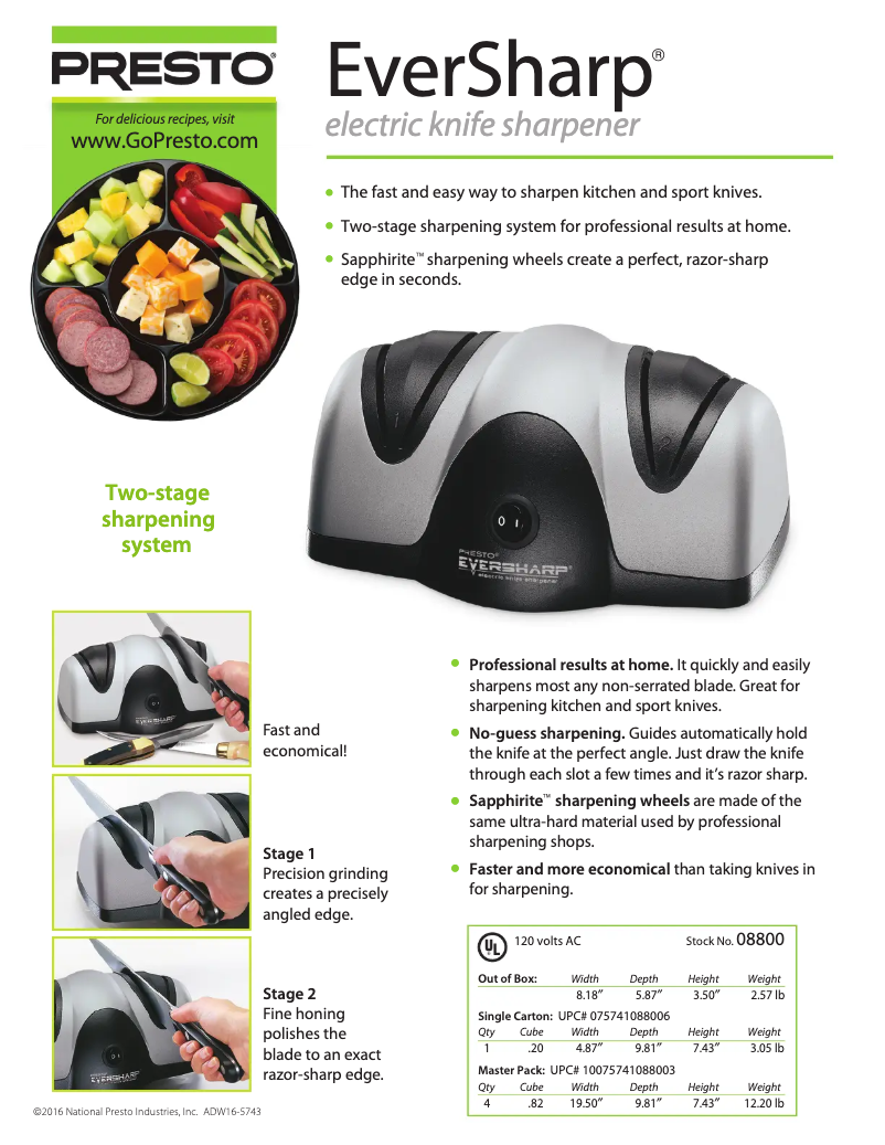 Page 1 de la notice Fiche technique Presto EverSharp 08800