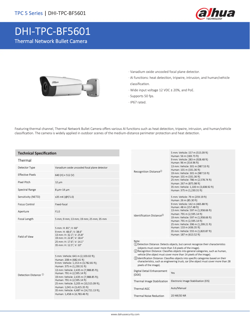 Page 1 de la notice Fiche technique Dahua Technology TPC-BF5601-S2