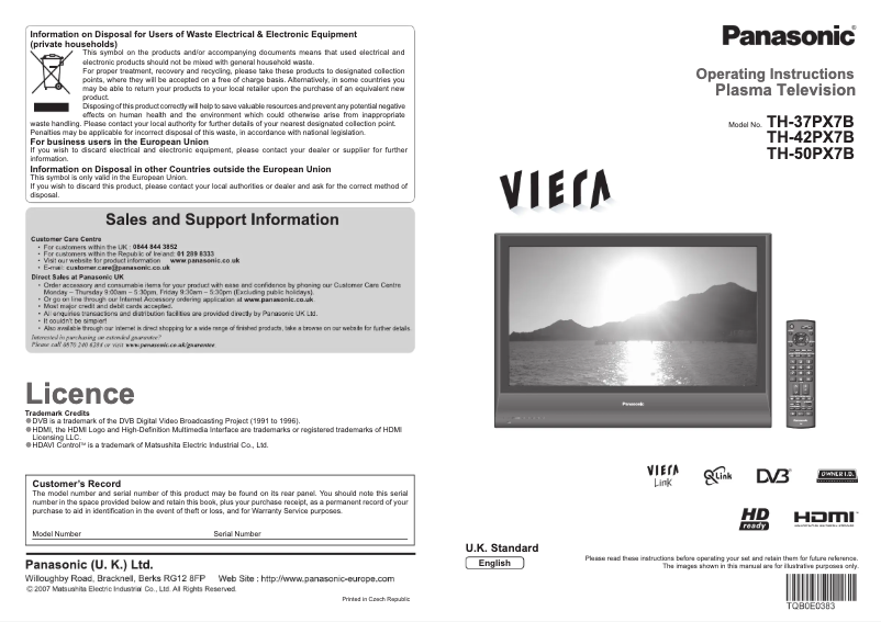 Page 1 of the manual User Manual Panasonic Viera TH-37PX7B