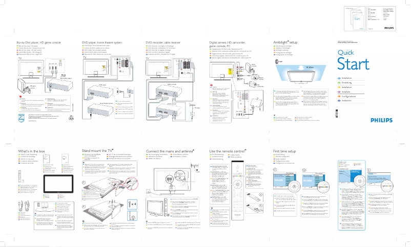 Page n°1 - Guide de démarrage rapide Philips 42PFL7633D