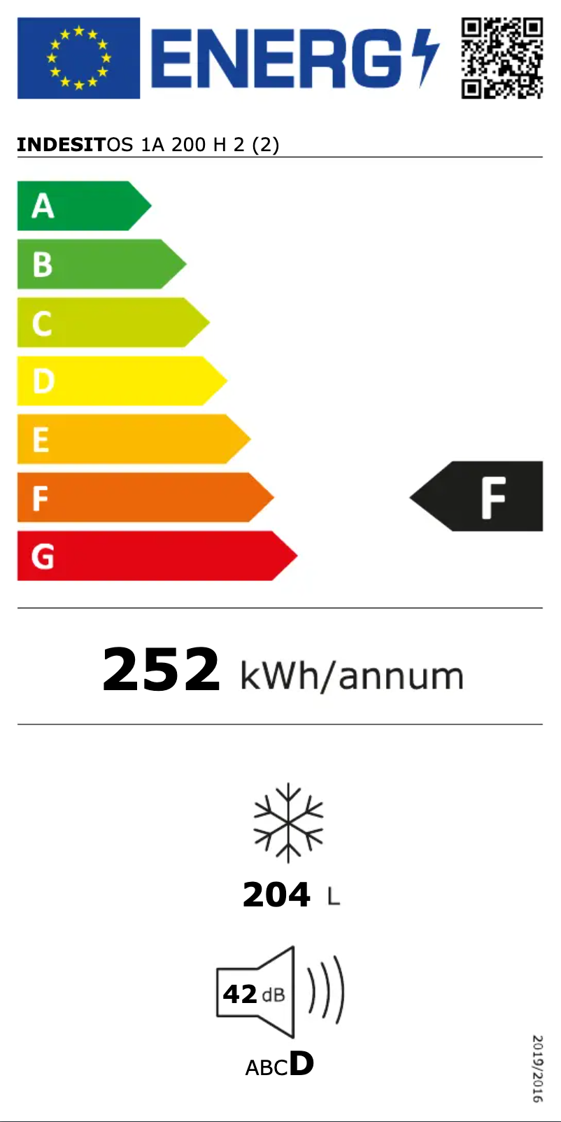 Page n°1 - Label énergétique Indesit OS 1A 200 H 2