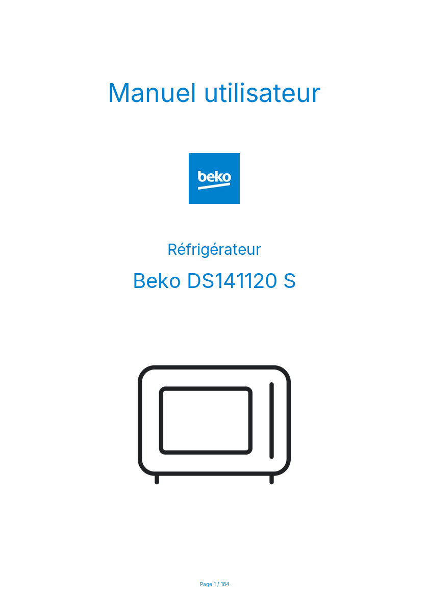 Page 1 de la notice Manuel utilisateur Beko DS141120 S