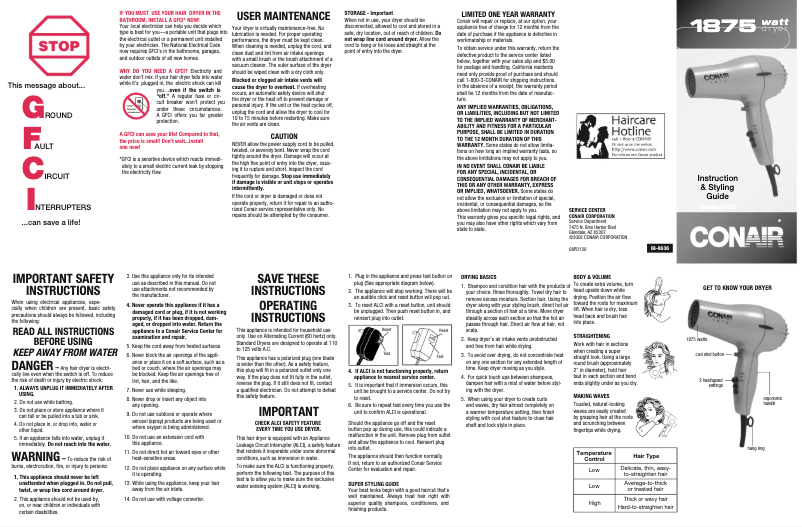 Page 1 de la notice Manuel utilisateur Conair 247VHN