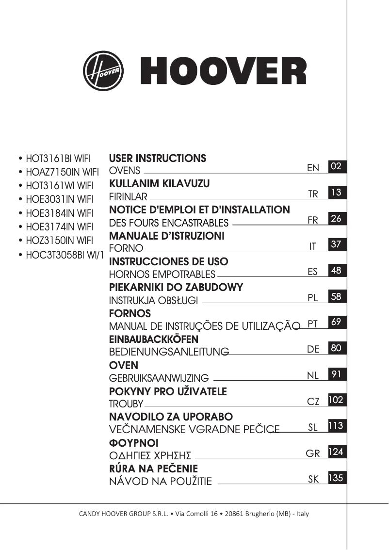 Page 1 de la notice Manuel utilisateur Hoover HOE3161IN/E