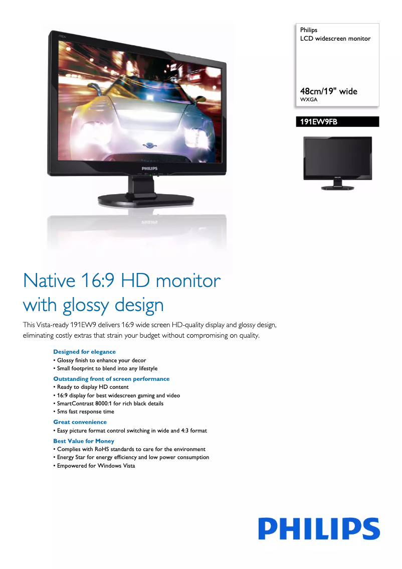 Page n°1 - Fiche technique Philips 191EW9FB