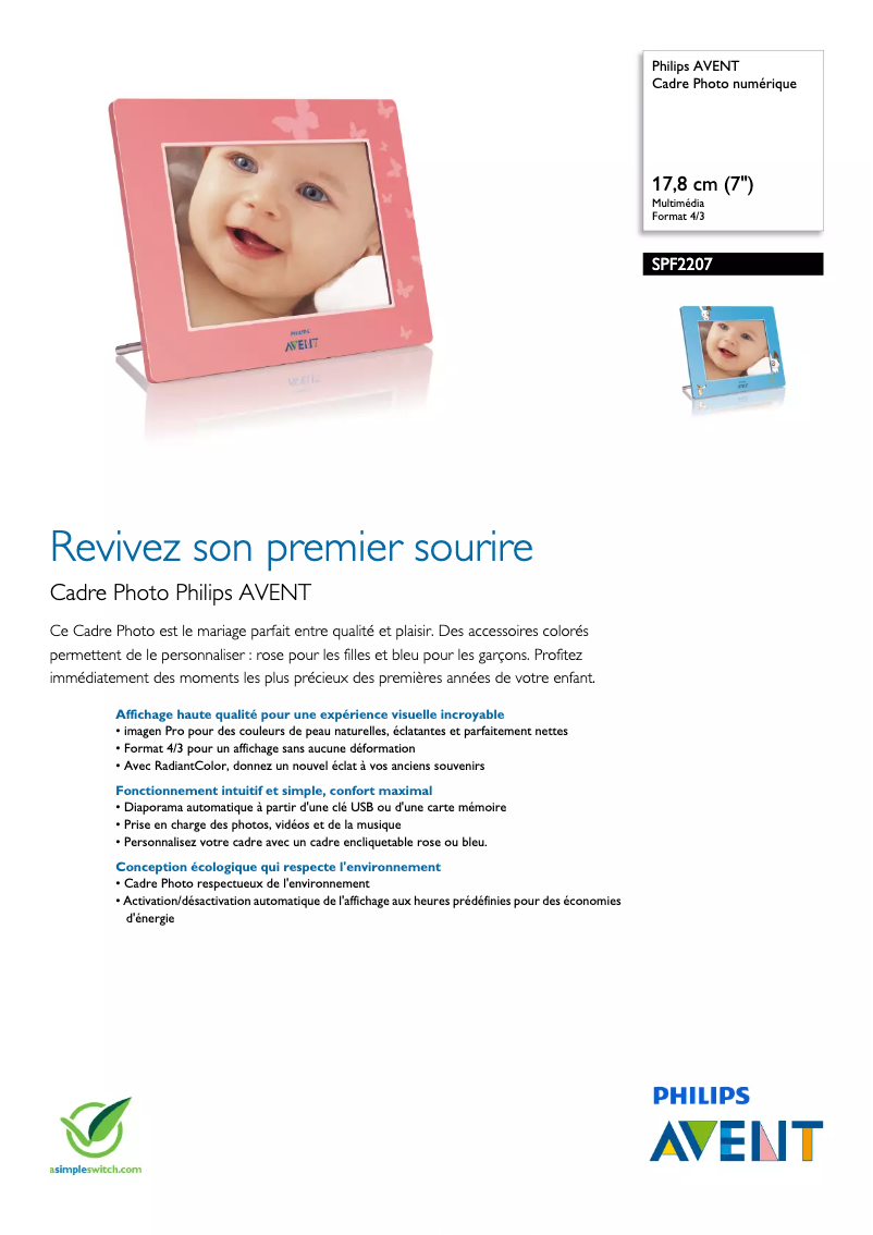 Página 1 del manual Ficha técnica Philips AVENT SPF2207