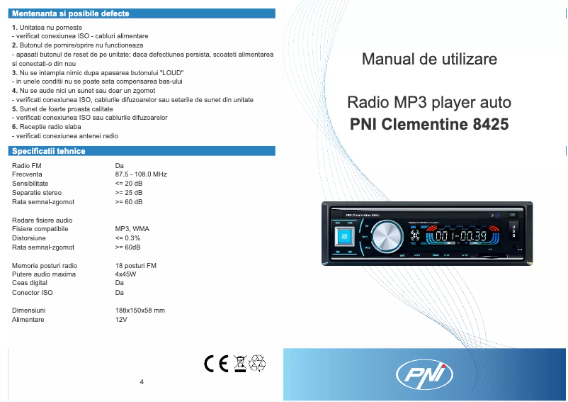 Page 1 de la notice Manuel utilisateur PNI Clementine 8425