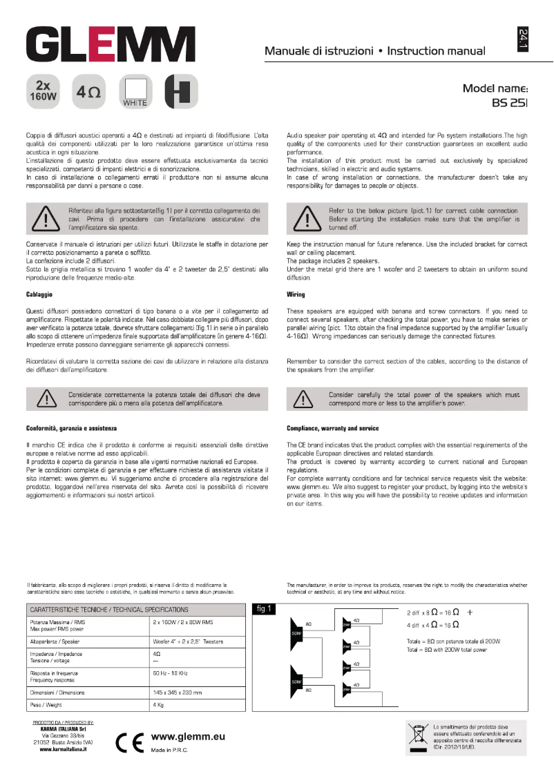 Page 1 de la notice Manuel utilisateur Glemm BS 251