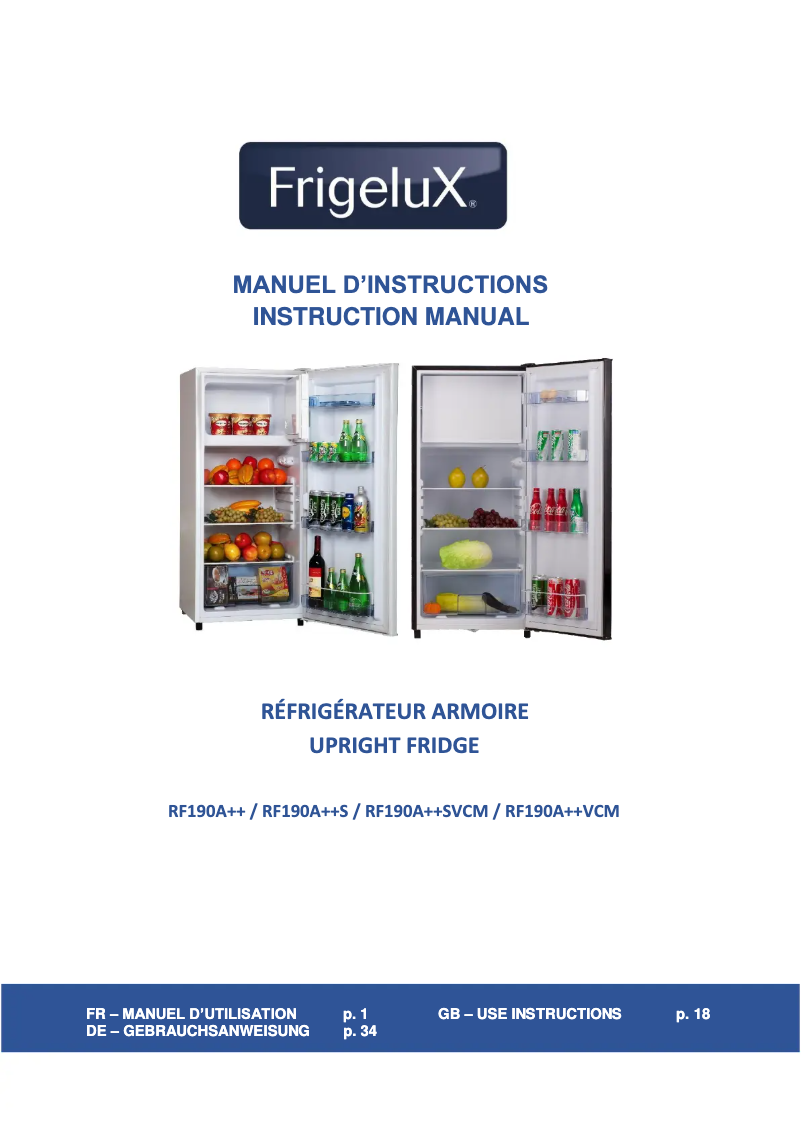Página 1 del manual Manual de usuario FrigeluX RF190A++VCM
