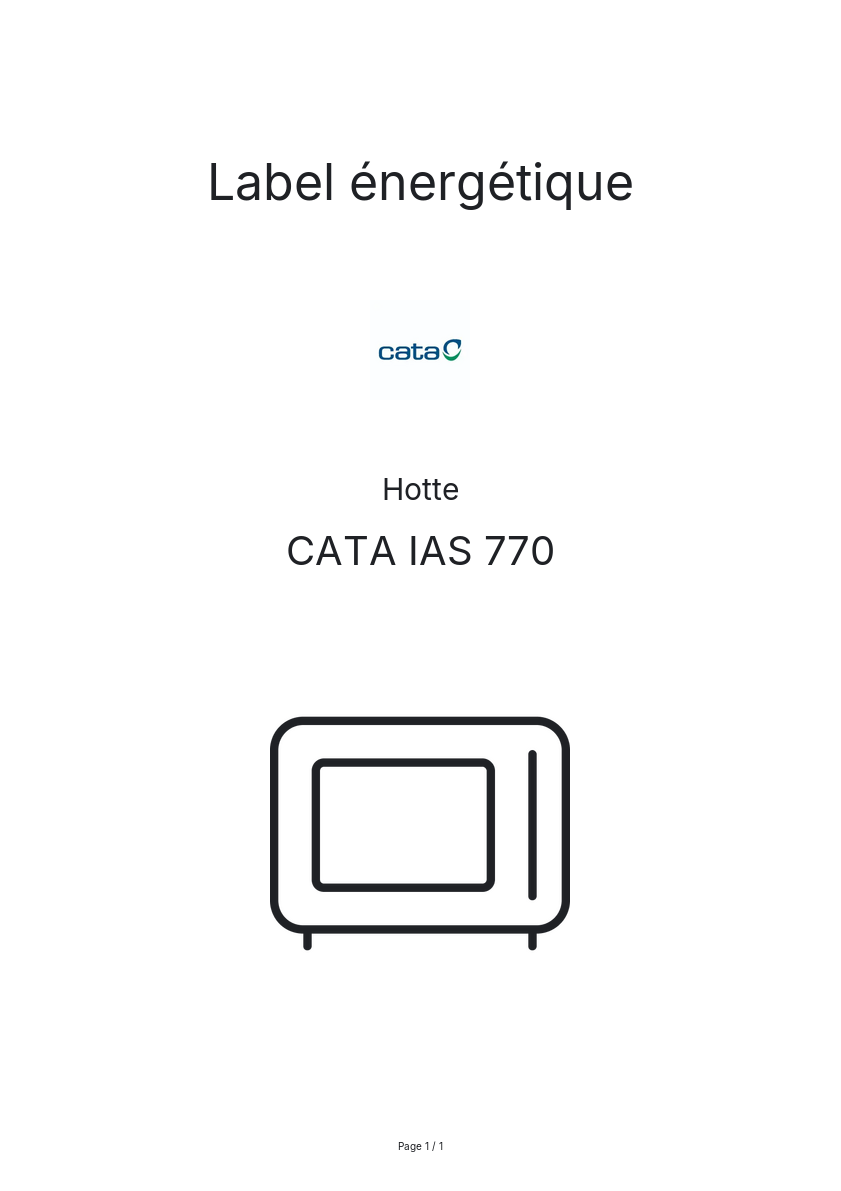 Page 1 de la notice Label énergétique CATA IAS 770