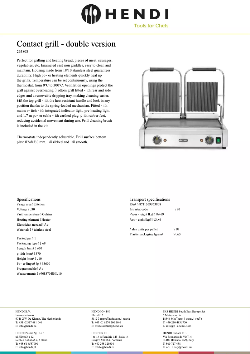 Page 1 of the manual Technical Sheet Hendi 263808