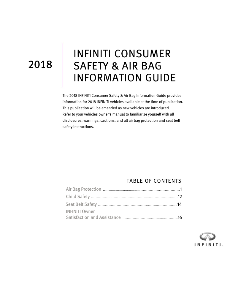 Page 1 de la notice Instructions de sécurité Infiniti QX80 (2018)