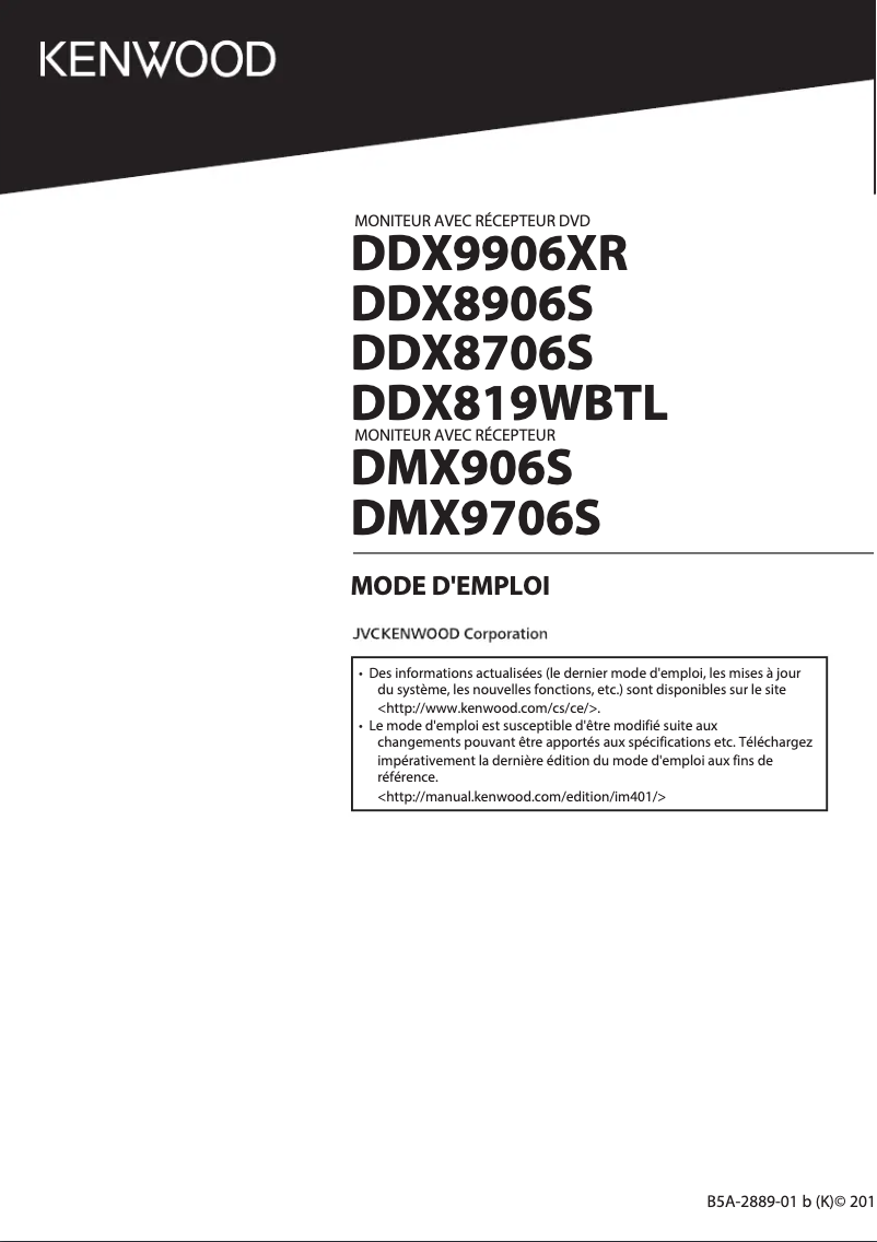 Page 1 de la notice Manuel utilisateur Kenwood DDX819WBTL