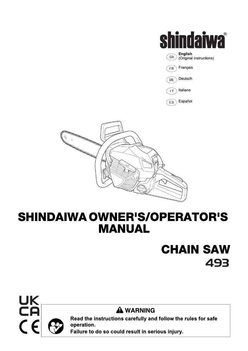 Page 1 de la notice Manuel utilisateur Shindaiwa 493