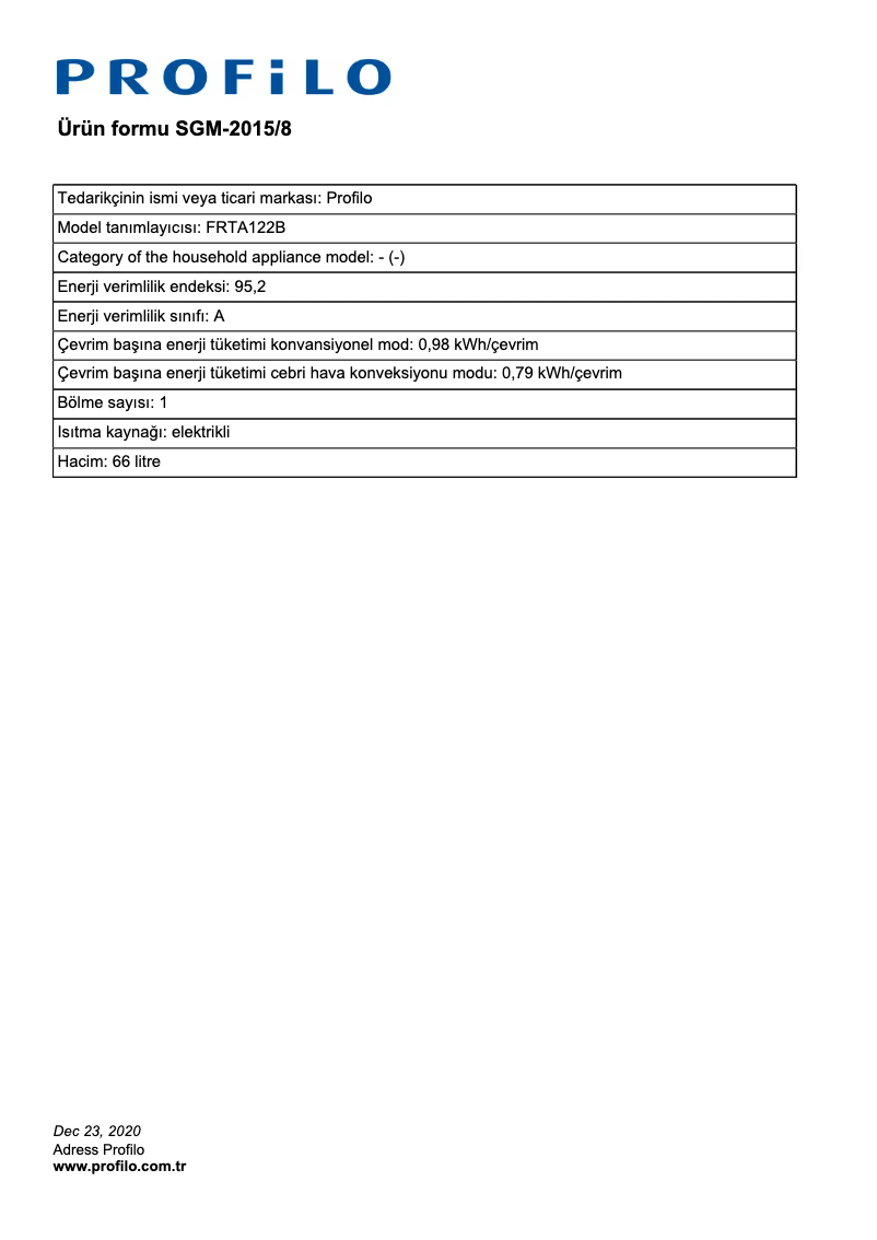 Page 1 de la notice Mode d'emploi Profilo FRTA122B