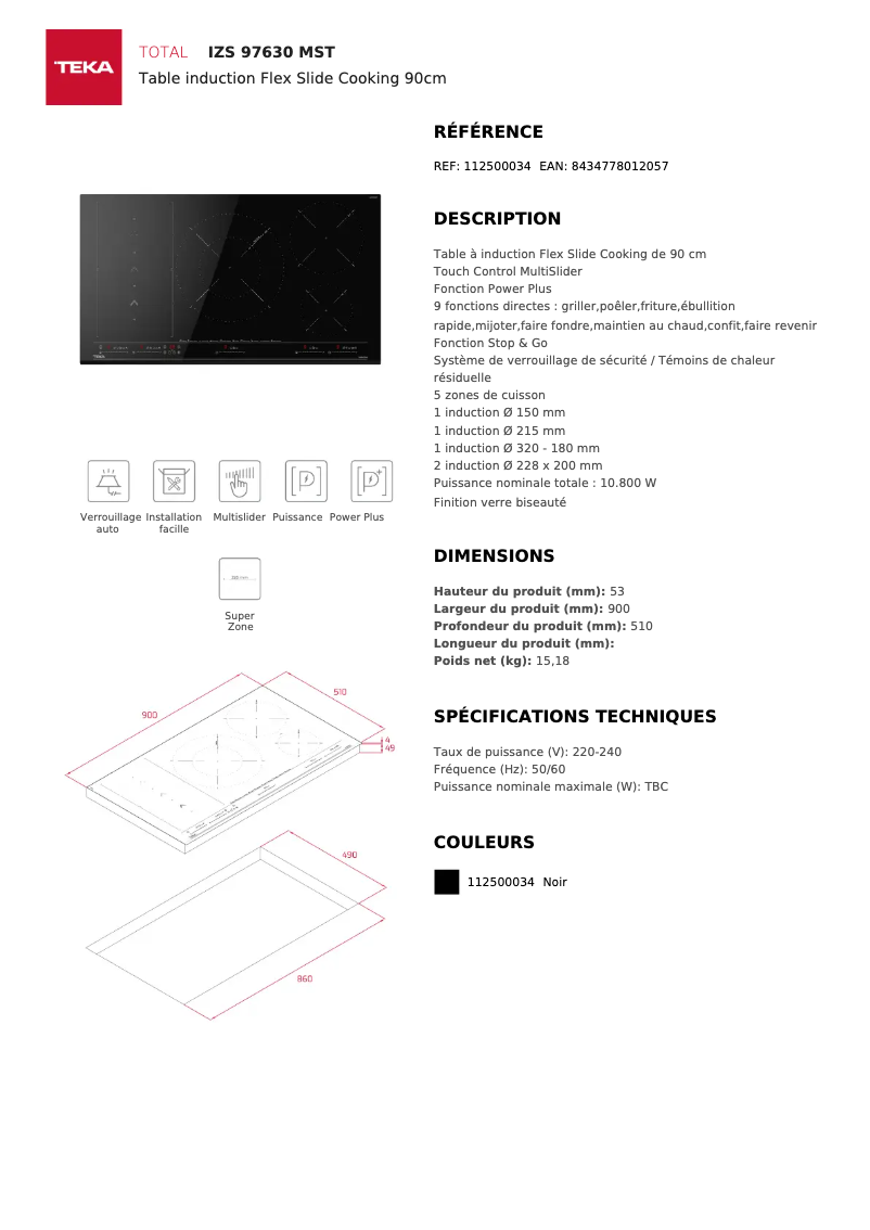 Page 1 de la notice Fiche technique Teka IZC 63632 MST