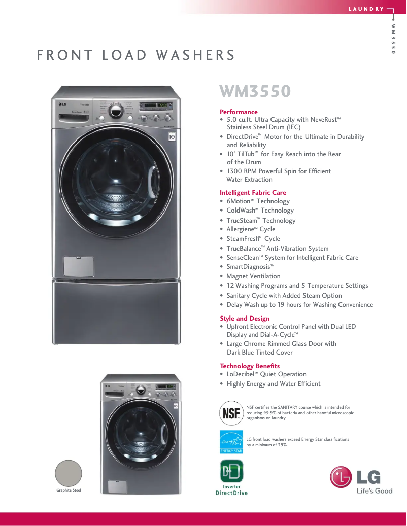 Page 1 de la notice Fiche technique LG WM3550HVCA