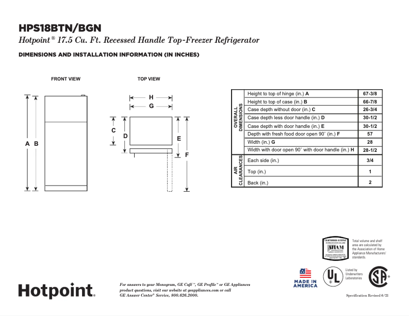 Página 1 del manual Ficha técnica Hotpoint HPS18BTNRBB