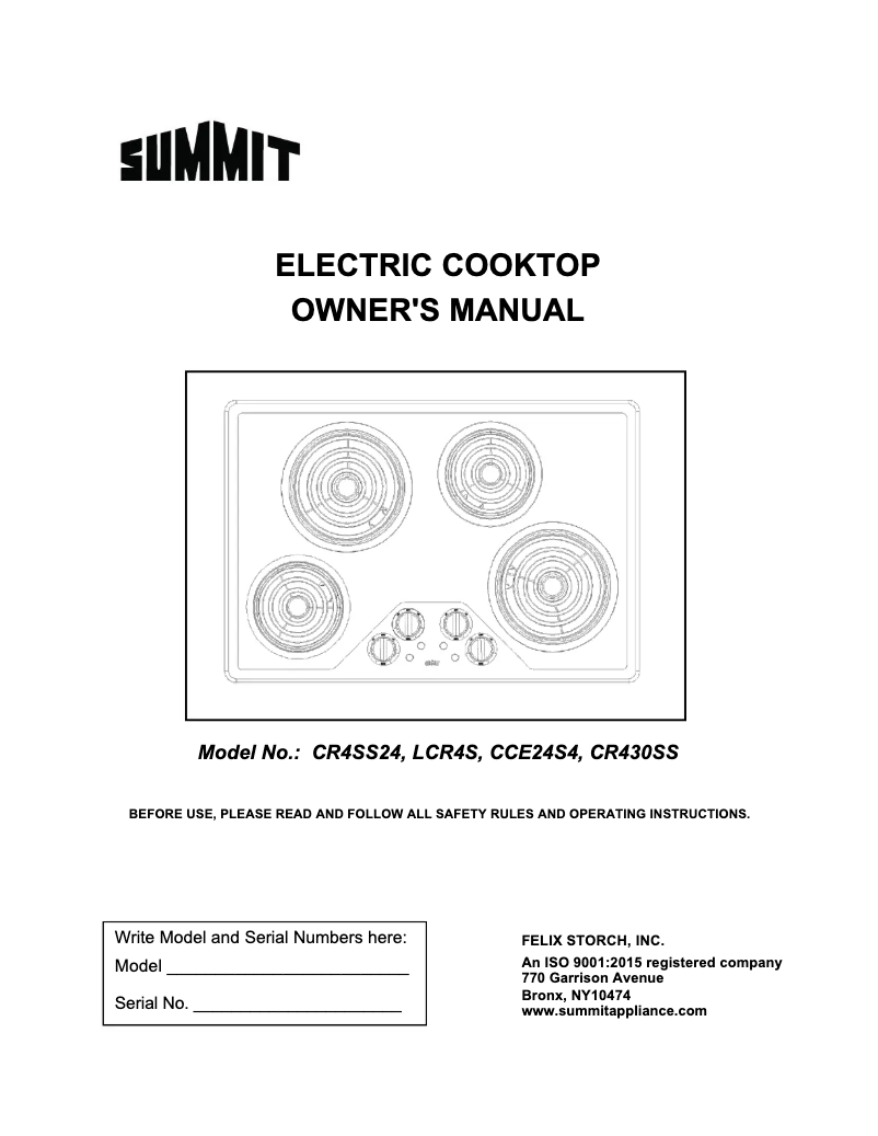 Page 1 de la notice Manuel d'utilisation et d'entretien Summit CR430SS