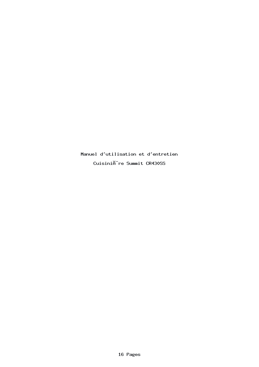 Page 1 de la notice Manuel d'utilisation et d'entretien Summit CR430SS