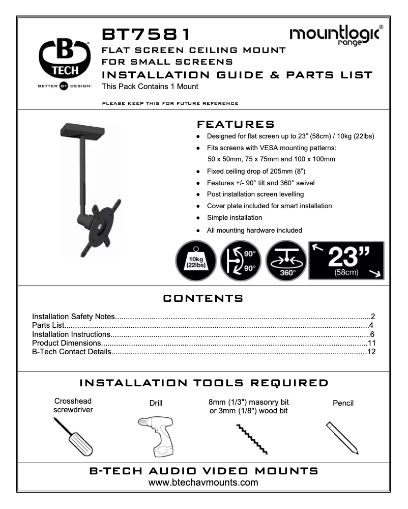 Page 1 of the manual User Manual B-Tech BT7581