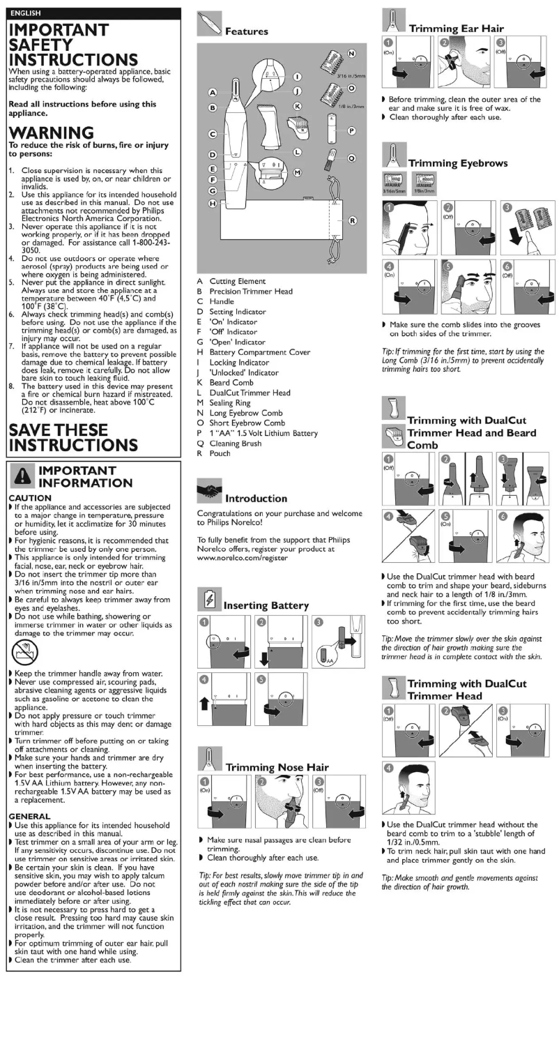 Page 1 de la notice Manuel utilisateur Philips Norelco NoseTrimmer 5100 NT517