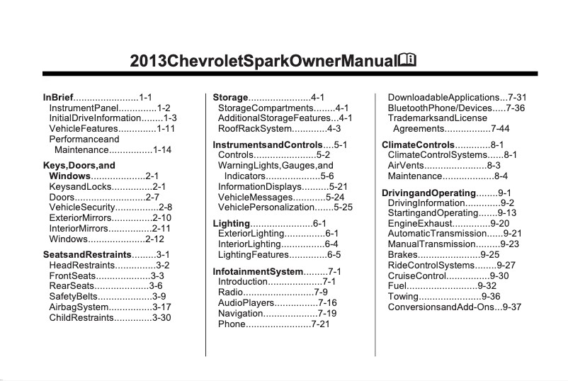 Page 1 de la notice Manuel utilisateur Chevrolet Spark (2013)