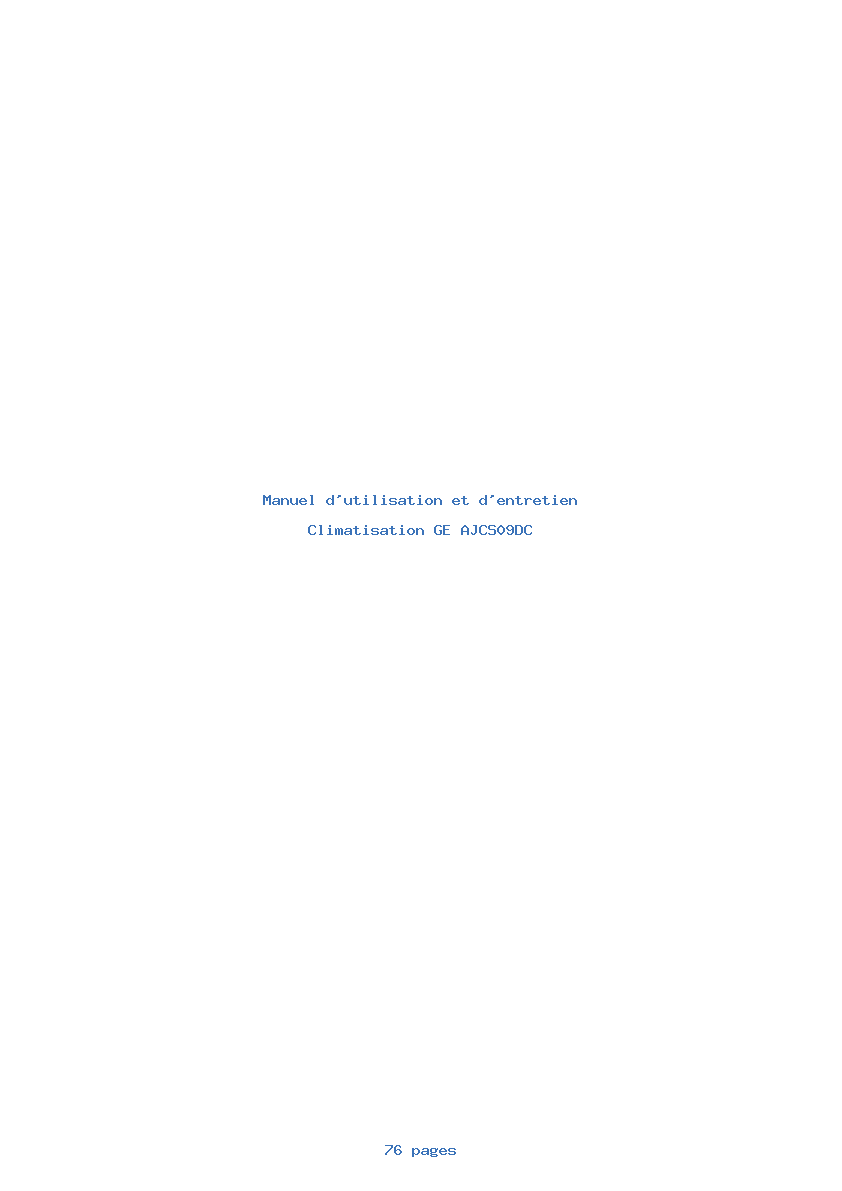 Page 1 de la notice Manuel d'utilisation et d'entretien GE AJCS09DC