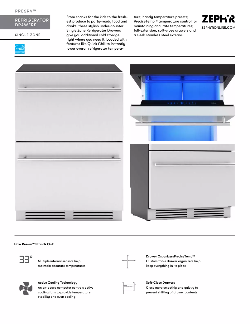 Página 1 del manual Ficha técnica Zephyr Presrv PRRD24C1AS