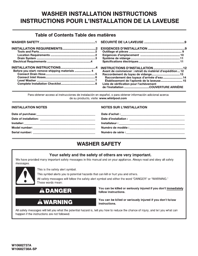 Page 1 de la notice Guide d'installation Maytag W10783959A