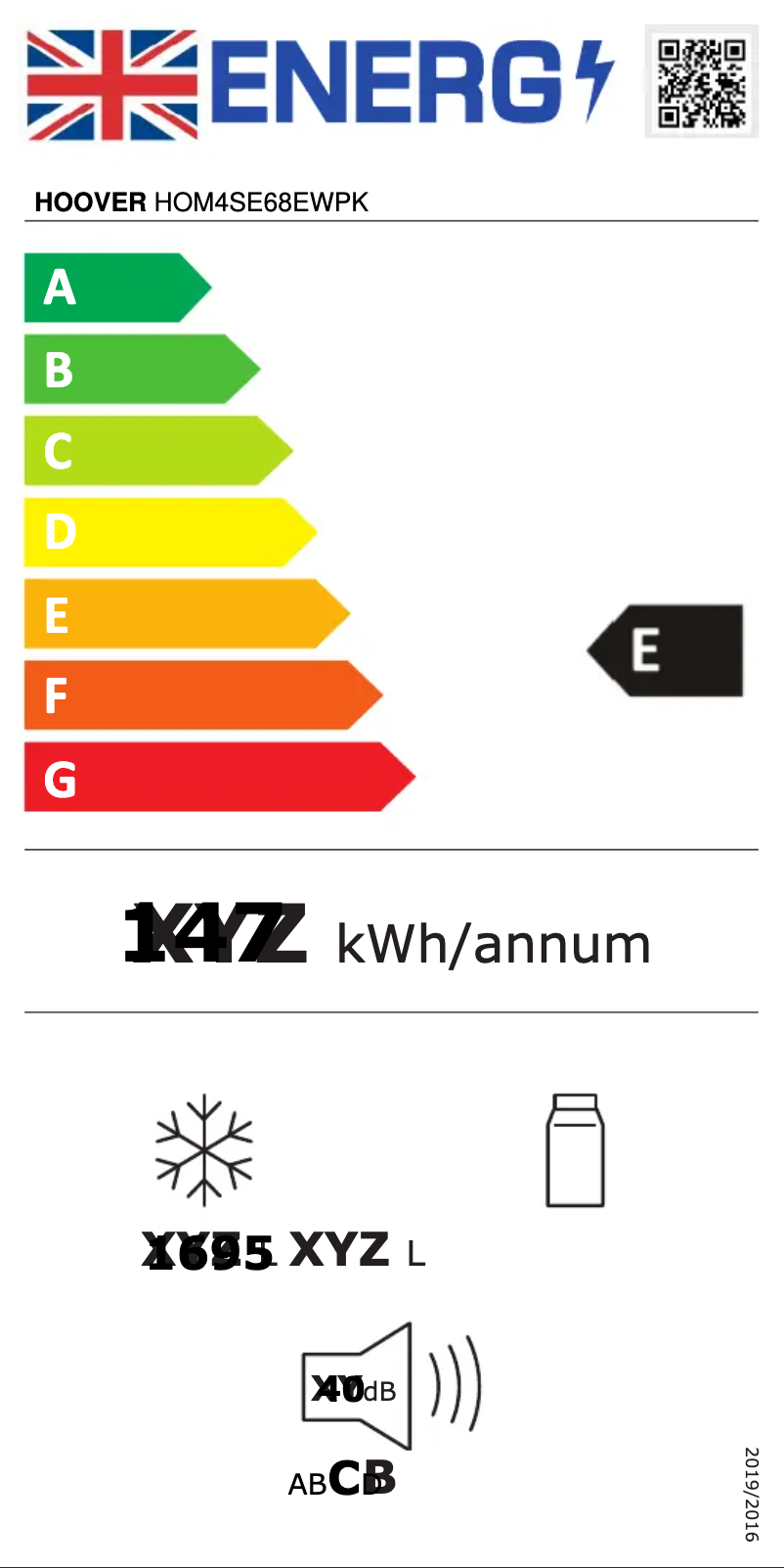 Page 1 of the manual Energy Label Hoover HOM4SE68EWPK