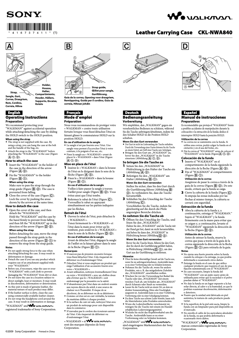 Page 1 de la notice Manuel utilisateur Sony CKL-NWA840