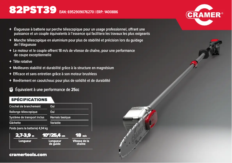 Page 1 de la notice Manuel utilisateur Cramer 82PST39