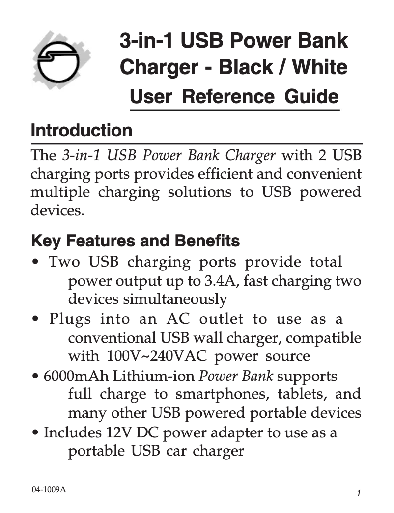 Page 1 of the manual User Manual Siig 3-in1 Power Bank Charger