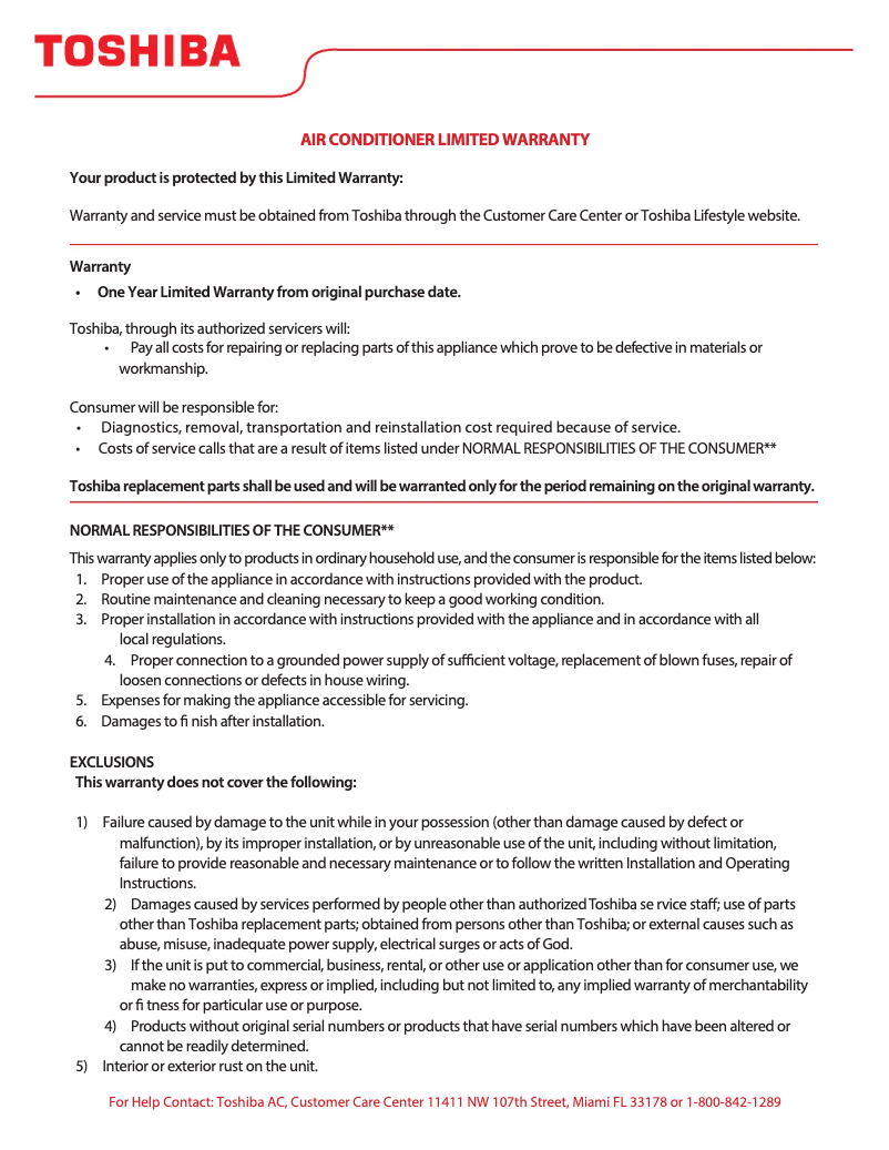 Página 1 del manual Información de garantía Toshiba TDDP5013ES2P