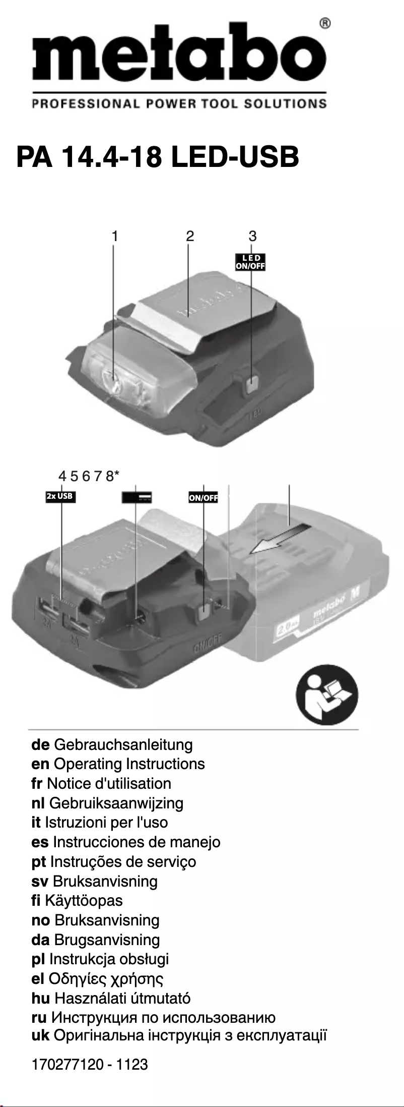 Page 1 de la notice Manuel utilisateur Metabo PA 14.4-18 LED-USB