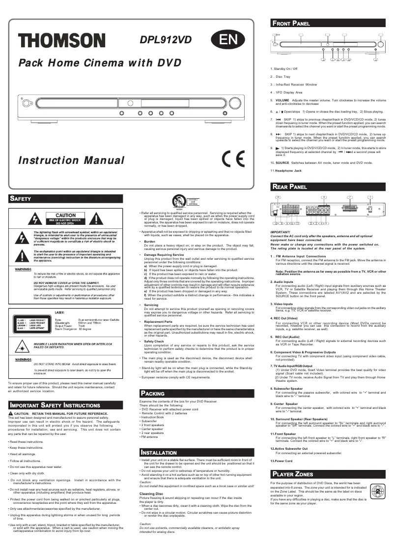 Page 1 de la notice Manuel utilisateur Thomson DPL912