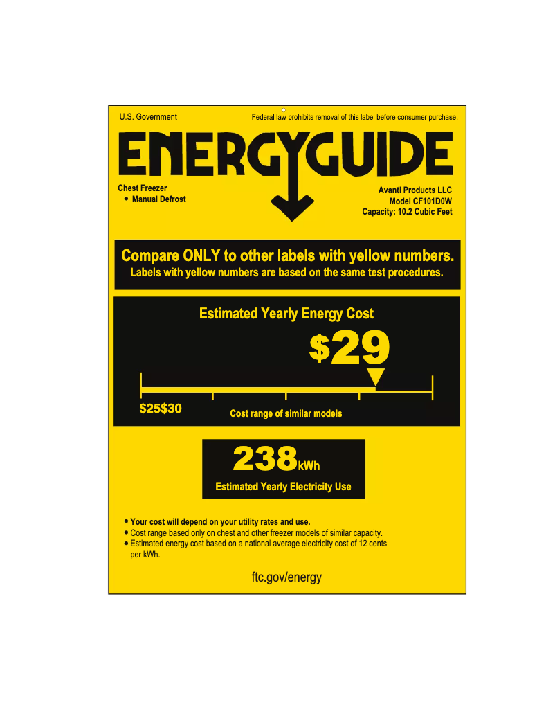 Page 1 of the manual Energy Label Avanti CF101D0W