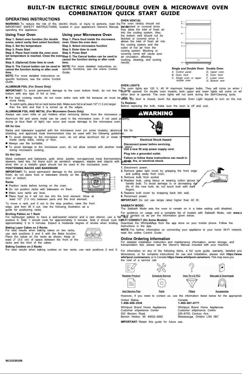 Page 1 de la notice Guide de démarrage rapide Whirlpool WOED5030LZ