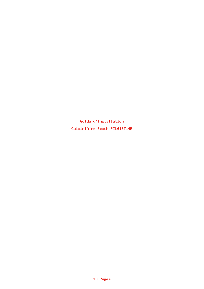 Page 1 de la notice Guide d'installation Bosch PIL613T14E