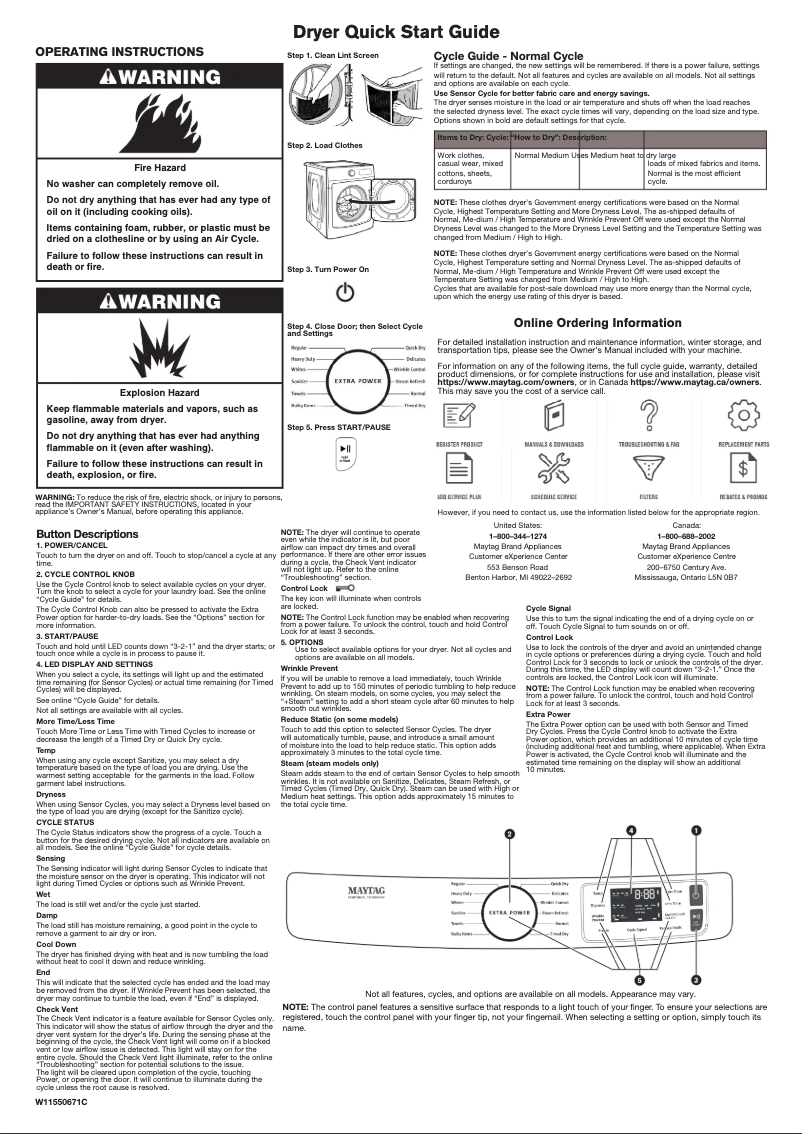 Page 1 de la notice Guide de démarrage rapide Maytag MED5630MBK