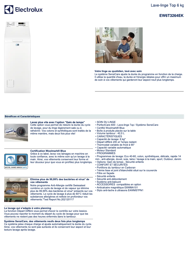 Página 1 del manual Ficha técnica Electrolux EW6T3264EK