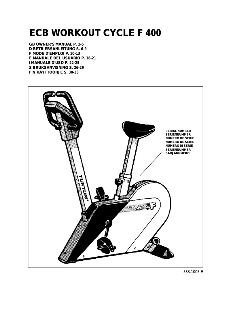 Page 1 de la notice Manuel utilisateur Tunturi F400