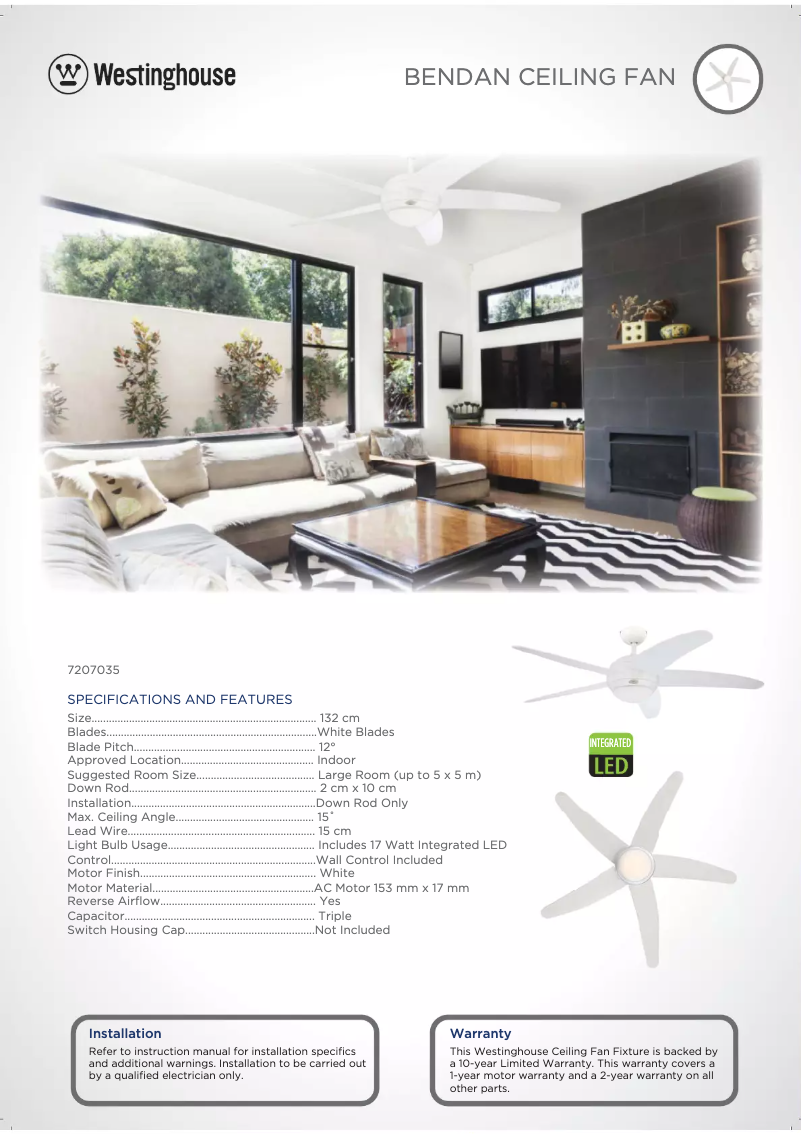 Página 1 del manual Ficha técnica Westinghouse 7207035