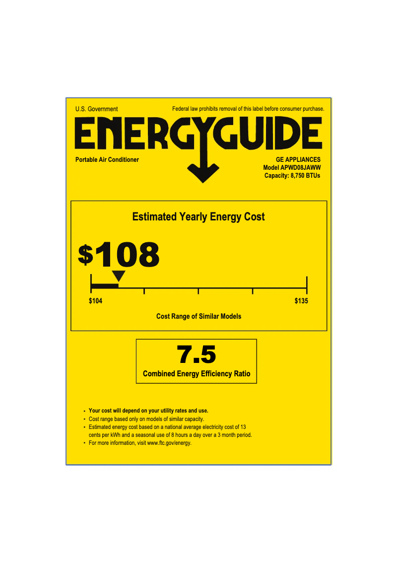 Página 1 del manual Etiqueta energética GE APWD08JAWW