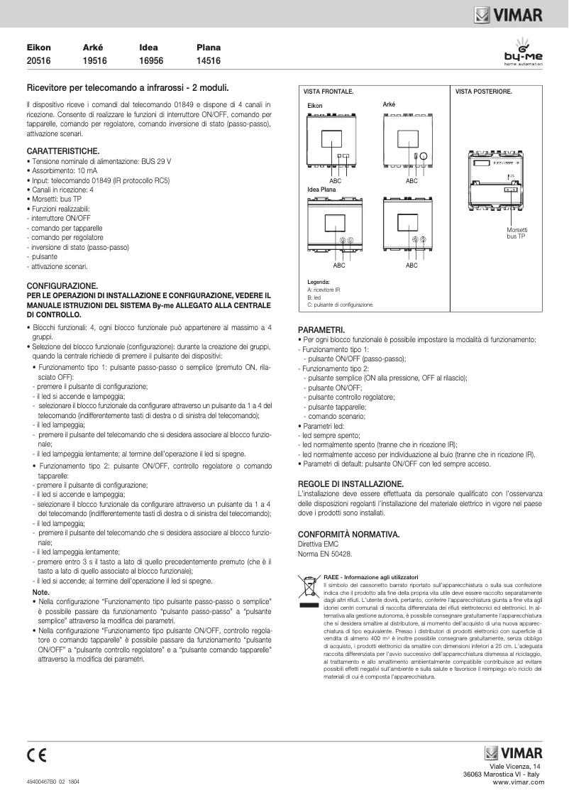 Page 1 of the manual User Manual Vimar R16956