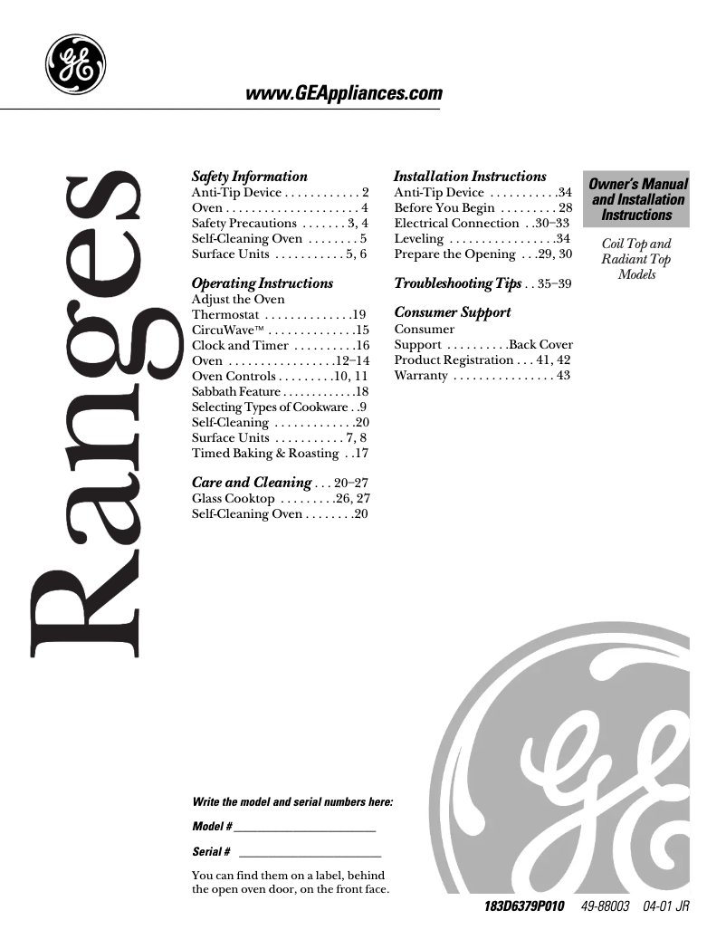 Page 1 of the manual Use and Maintenance Manual GE JBS26CWH