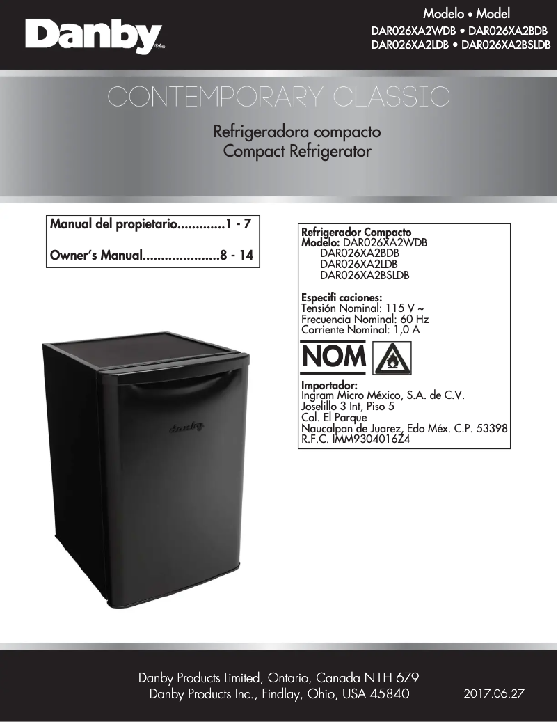 Page 1 de la notice Manuel utilisateur Danby DAR026XA2BSLDB